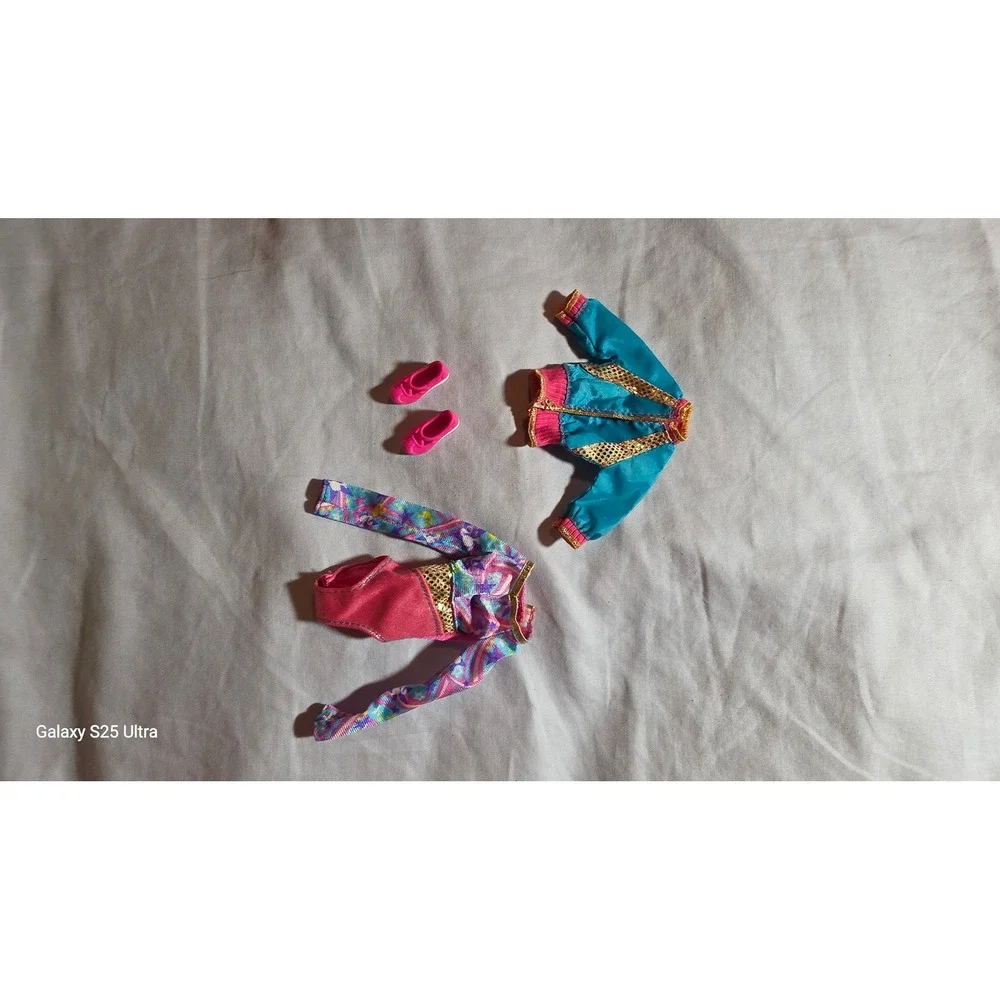 Barbie Doll Gymnast Set Teal Bomber Jacket Pink Bodysuit and Shoes 3pc Lo